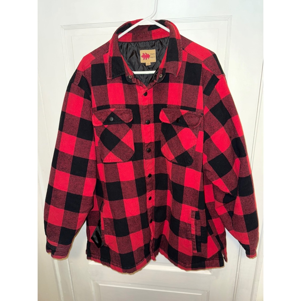 FIELD & FOREST Red Black Buffalo Plaid Quilted Lined Flannel Shirt Jacket Men XL